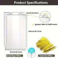 ราคา TEMU ถุงพลาสติกขนาดใหญ่ 40 ใบ สำหรับใส่ขนมปังทำเอง ขนาด 8X4X18 นิ้ว พร้อมเชือกผูกและลายพิมพ์ (17592463339313)