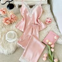 ราคา TEMU ชุดนอนผ้าลูกไม้ขอบคู่สีพื้นเรียบหรู, เสื้อสายเดี่ยวสายเดี่ยวและกางเกงยางยืด, ชุดนอนและชุดลำลองใส่สบายสำหรับผู้หญิง (17592702955138)