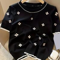 ราคา TEMU เสื้อถักแขนสั้นผ้าไหมพรมสไตล์ใหม่ ใส่ได้หลากหลาย ทรงหลวมลำลอง คอกลม ปักลาย บางเบา (17592380518841)