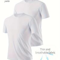 ราคา TEMU เสื้อยืดคอกลมชายสีขาว 2 ตัว - เนื้อผ้าเบาสบาย ระบายอากาศได้ดี ซึมซับเหงื่อ เหมาะสำหรับออกกำลังกาย ยิม และวิ่ง น้ำหนักเบาและสวมใส่สบาย เสื้อกีฬาแขนสั้นซึมซับเหงื่อ (17592486926085)