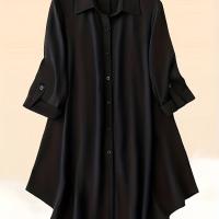 ราคา TEMU เสื้อเชิ้ตแฟชั่นสตรีไซส์ใหญ่ แขนยาวมีกระดุม ปลายแขนพับ คอปก สไตล์บอยเฟรนด์ (17592565965184)
