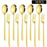 ราคา TEMU ชุดช้อนส้อมสแตนเลส 10 ชิ้น มีสีทองและสีเงิน สไตล์เกาหลี เหมาะสำหรับห้องครัวและร้านอาหาร (17592577340662)