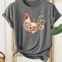 ราคา TEMU เสื้อยืดแขนสั้นลายดอกไม้สำหรับผู้หญิง - ผ้าถักที่ใช้ได้ทุกฤดูกาล, คอกลม, สไตล์วินเทจ (17592778710076)