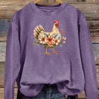 ราคา TEMU เสื้อยืดคอกลมแขนยาวลายไก่ดอกไม้สไตล์วินเทจสำหรับผู้หญิง (17592844043367)