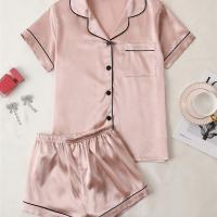 ราคา TEMU ชุดเซ็ตเสื้อแขนสั้นผ้าซาตินสีพื้นสำหรับผู้หญิง, เสื้อแขนสั้นใส่และกางเกงขาสั้นเอวยางยืด (17592579307487)