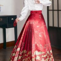 ราคา TEMU กระโปรงพิมพ์ลายหน้าม้าแบบพับ 5 แผงสีแดงลายทิวทัศน์ สไตล์ฮั่นฝู กระโปรงยาวจีบ 1 ชิ้น กระโปรงสั้นวินเทจ ชุดแสดงบนเวทีสไตล์ชาติพันธุ์ (17592625242913)