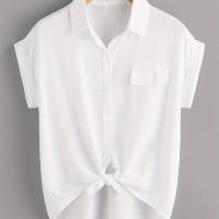 ราคา TEMU เสื้อเชิ้ตแขนกุดคอตั้งสีขาวสำหรับผู้หญิง แขนสั้น ชายระบาย มีกระเป๋า กระดุมแถว ผูกโบว์ ทรงหลวม ใส่เที่ยว ใส่ได้หลากหลาย โฉมๆ (17592394937204)