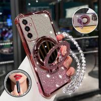 ราคา TEMU เคสโทรศัพท์ - สำหรับ Samsung A15 / A55 5G เคสโทรศัพท์ กระเป๋าแอร์ 4 มุม กลิตเตอร์ ที่วางกระจกแต่งหน้า ข้อมือคริสตัลใสรุ่นใหม่ (17593101894358)