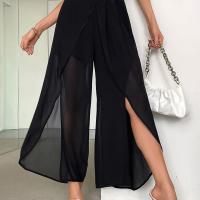 ราคา TEMU กางเกงขายาวเอวสูงสำหรับผู้หญิง ทรงสวยหรู สำหรับใส่ทาง ขอบผ้าไม่สมมาตร ดีเทลผ่าข้าง ผ้าชีฟองโปร่ง (17593443924750)