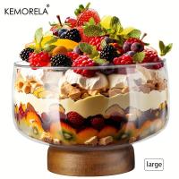 ราคา TEMU KEMORELA ชามเค้กแก้ว ฐานไม้สวยหรู, ถาดเสิร์ฟอเนกประสงค์สำหรับเค้ก, สลัด, ของหวาน, ที่วางโชว์สไตล์สำหรับงาน, งานแต่งงาน, โอกาส, ทนทานและทำความสะอาดง่าย (17595824855634)
