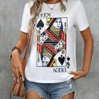 ราคา TEMU เสื้อยืดลายกราฟิก "ราชินีแห่งหัวใจ" สำหรับผู้หญิง - แขนสั้น คอกลม ๆ ยืดหยุ่นปานกลาง, ซักเครื่องได้, ใส่ในทุกฤดู, ลายการ์ดไพ่, ผ้าไม่โปร่งแสง (17592939136869)