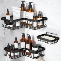 ราคา TEMU ชั้นวางของในห้องน้ำแบบมีติดมุม ที่วางสบู่และตะขอ 12 อัน, สแตนเลสสตีลกันสนิม, ไม่ต้องเจาะผนัง, สีดำ, 3 ชิ้น (17592347741618)