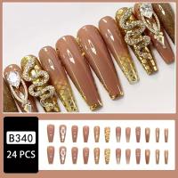 ราคา TEMU เล็บปลอมบัลเล่ต์ยาว 24 ชิ้นต่อกล่อง, ลายงูโลหะสีทองหรูหราและสง่างาม, เล็บปลอมสไตล์ฝรั่งเศสสีทองเลื่อมหรูหราและเงางาม, เล็บกดติด, ชุดศิลปะเล็บกดติดกันน้ำและถอดออกได้, รวมกาวเจลลี่ (17592335864707)