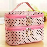 ราคา กระเป๋าเครื่องสำอางสองชั้นลายจุดสีชมพูสำหรับเก็บผลิตภัณฑ์ดูแลผิว (17592212465010)