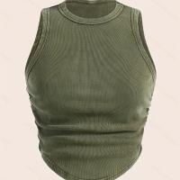 ราคา เสื้อกั๊กพับจีบสีพื้นสไตล์วินเทจสำหรับฤดูร้อน (17592359415537)