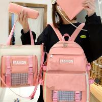 ราคา 4 ชิ้น กระเป๋าเป้ Ins Schoolbag สไตล์เกาหลีใต้ สำหรับชายและหญิง วิทยาเขตฮาราจูกุ กระเป๋าเป้สาวน้อยน่ารักญี่ปุ่น ชุดสี่ชิ้น [ดึงทิศทางหัวสุ่ม] (17592395590170)