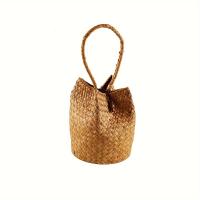 ราคา กระเป๋าโท้ทถักมือจากหญ้าธรรมชาติ ทรงกลม - ตะกร้าไม้ไผ่สำหรับผู้หญิง, สำหรับชายหาด, ตลาด, แต่งงาน, ถุงใส่ขนม หรือใส่ดอกไม้แห้ง (17592279013892)