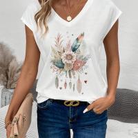 ราคา เสื้อยืดคอวี พิมพ์ลายสวยหรู สำหรับผู้หญิง (17592458013886)