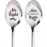 ราคา ชุดสลักลายกาแฟ 2 ชิ้น Mr. Right And Mrs. Right ช้อนสแตนเลส สำหรับภรรยา สามี แฟน ครบรอบ คริสต์มาส งานแต่งงาน วันวาเลนไทน์ สำหรับใหม่ ชงชา ของหวาน (17592375124584)