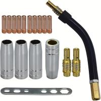 ราคา MB15 15AK หัวสัมผัส 0.35" 0.9mm M6 ที่ยึดหัวสัมผัส ดิฟฟิวเซอร์ ถ้วยป้องกัน และคอสำหรับคบเชื่อม MIG MB15 15AK 18 ชิ้น (17592414747402)