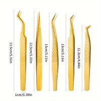 ราคา ชุดแหนบต่อขนตา 5 ชิ้น, แหนบต่อขนตา, แหนบความแม่นยำสูง, แหนบขนนกสีทองระดับมืออาชีพสำหรับช่างต่อขนตา, แหนบคิ้ว (17592601892048)