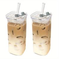 ราคา 2 ชิ้น, แก้วน้ำคู่รัก ทรงสี่เหลี่ยม ทนความร้อน ฝาปิดและหลอด: เหมาะสำหรับชานม กาแฟ และน้ำผลไม้ - ทำจากแก้วทนทาน (17592735469041)