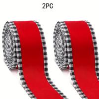 ราคา ริบบิ้นกำมะหยี่มีลวด 2 ม้วน ขนาด 2.5 นิ้ว รวม 10 หลา ริบบิ้นกำมะหยี่สีแดงขอบลายสก็อตควายสีดำขาว สำหรับห่อ โบว์ พวงหรีด งานฝีมือ ตกแต่งบ้าน คริสต์มาส ฮาโลวีน (17592785695644)