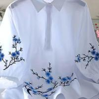 ราคา เสื้อเชิ้ตปักลายสีขาวสำหรับผู้หญิง เหมาะสำหรับฤไม้ผลิ ฤดูร้อน และฤไม้ร่วง (17592798475447)
