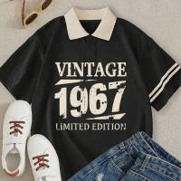 ราคา เสื้อโปโลแขนสั้นพิมพ์ลายตัวอักษร ทรงหลวม เสื้อยืดแฟชั่น มีปก เสื้อผ้าผู้หญิง (17592820988911)