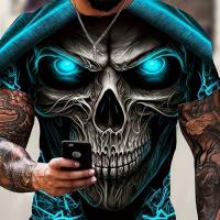 ราคา เสื้อยืดลายโครงกระดูกสำหรับผู้ชาย พิมพ์ลายหัวกะโหลก 3D คอกลม เสื้อยืดแขนสั้นไซส์โอเวอร์ไซส์สำหรับฮาโลวีน เสื้อกีฬาเสื้อผ้าชาย (17592866410609)