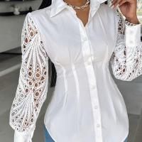 ราคา เสื้อเชิ้ตผ้าลูกไม้แบบกลวง คอวี สีขาว ทรงสลิมฟิต แขนยาว สำหรับผู้หญิง เสื้อใส่ทำงาน ใส่เที่ยว (17592914949802)
