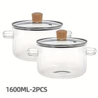 ราคา หม้อแก้วทำอาหารแบบมีฝาครอบ 2 ชิ้น, หม้อสตูว์, หม้อแก้วสตูว์, หม้อซุปแก้วโบโรทนความร้อนฐานแบน, อุปกรณ์ทำอาหารสำหรับนมและอาหารเด็ก, เครื่องครัวทำเส้น (17592966330528)