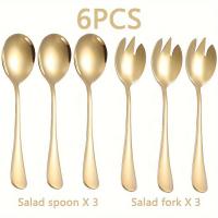 ราคา ชุดช้อนส้อมสลัด 6 ชิ้น, ช้อนส้อมสลัดสแตนเลสพรีเมียม, ช้อนผสมผักผลไม้สไตล์ตะวันตกขนาด 7.87 นิ้ว (ประกอบด้วยส้อมสลัด 3 ชิ้น และช้อนสลัด 3 ชิ้น) เครื่องล้างจานได้, ขัดเงา (สี/สีทอง) (17592537652790)