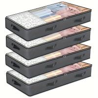 ราคา ชุดถุงเก็บของใต้เตียง 4 ชิ้นหน้าต่างใสและหูหิ้วเสริมแรง - พับได้, ถุงจัดระเบียบผ้าห่มและเครื่องนอนความจุใหญ่สีเทาแฟชั่น, การจัดเก็บใต้เตียง (17593125799118)