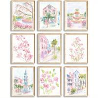 ราคา ภาพศิลปะติดผนัง South 9 ชิ้น แบบไม่มีกรอบ ภาพวาดสไตล์ผสมผสานสีน้ำสีชมพู โปสเตอร์โบสถ์ Coquette สำหรับตกแต่งห้องนอน ห้อง ห้องต่างๆ ใน ขนาด 8x10 นิ้ว ตกแต่งฮาโลวีนและคริสต์มาส (17593212424860)