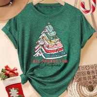 ราคา เสื้อยืดคอกลมแขนสั้นแฟชั่นเรโทรสำหรับผู้หญิง ใส่ ใส่ได้ทุกวัน ใส่เล่นกีฬา มีไฟประดับลายต้นคริสต์มาส | หลากสี, S-XXL, ผ้ายืดปานกลาง (17593038055642)