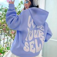 ราคา เสื้อฮู้ดแขนหลวมมีเชือกรูด พิมพ์สโลแกน LOVE YOURSELF ซับในกันหนาว (17593307148908)