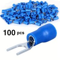 ราคา 100 ชิ้น ตัวเชื่อมต่อสายไฟแบบหุ้มฉนวน ที่ต่อสายไฟแบบ U สีฟ้า สำหรับสายไฟขนาด 16-14AWG (1.5-2.5 มม.²) (17592970722305)