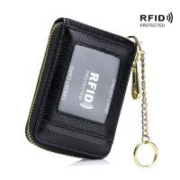 ราคา กระเป๋าสตางค์ใส่บัตรเครดิต RFID สำหรับผู้หญิง พวงและช่องใส่บัตรประจำตัว หนังแท้ซิปปิด (17592190057688)