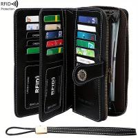 ราคา กระเป๋าสตางค์ใบยาว RFID ป้องกันการโจรกรรม - กระเป๋าใส่เหรียญแบบซิปและสายรัดข้อมือแบบวินเทจสีพื้น ความจุขนาดใหญ่ ช่องใส่บัตรหลายช่อง กระเป๋าคลัทช์ใบยาว (17592197308847)