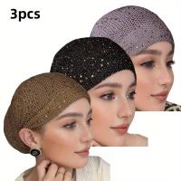 ราคา ชุด 3 ชิ้น/หมวกไม่มีปีกสำหรับผู้หญิงสีพื้นลายโปร่งโพลีเอสเตอร์สำหรับฤไม้ผลิต้น หรูหรา นุ่ม น้ำหนักเบา ผ้าคลุมศีรษะเทียม (17592770448846)