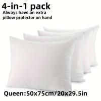 ราคา ปลอกหมอนซิป 4 ชิ้น, ปลอกหมอนสีขาว, โพลีเอสเตอร์ 100% – 3 ขนาด – คุณภาพโรงแรมหรู, ปลอกหมอนนุ่มระบายได้ดี, ยืดอายุการใช้งานหมอน (ไม่รวมไส้หมอน) (17592911069501)