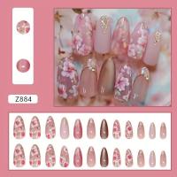 ราคา เล็บปลอมตาแมวทรงอัลมอนด์ เล็บกดติดปลายเฟรนช์ขนาดกลาง เล็บปลอมสีชมพูแบบเต็มแผ่น ติดด้วยกาว ลายดอกพีชบลอสซั่มและสีชมพู เล็บปลอมทรงอัลมอนด์สไตล์เฟรนช์ ปลายเล็บเทียม สำหรับผู้หญิง 24 ชิ้น เล็บอะคริลิค (17