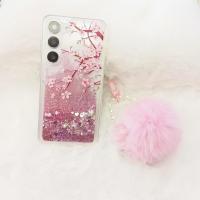 ราคา เคสโทรศัพท์ - เคสโทรศัพท์ลายพีชสีชมพูสุดหรูสร้างสรรค์ กลิตเตอร์ ลายทรายไหล สายคล้องโทรศัพท์ เหมาะสำหรับ Samsung Galaxy A14/A15/A24/A25 A34 A35 A52 A53 A54 A55 S22 S23 S24 PRO MAX ULTRA FE และรุ่นอื่นๆ
