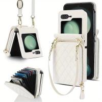 ราคา เคสโทรศัพท์ - กระเป๋าสตางค์หนังเทียมแบบสะพายข้างซิป, ช่องใส่บัตร, ที่ใส่สาย, และเคสกันกระแทกแบบพับได้ ออกแบบมาสำหรับ Samsung Galaxy Z Flip รุ่น 6, 5, 4 และ 3 (17592719790693)