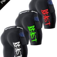 ราคา กางเกงขาสั้นคอมเพรสชันชาย 3 ตัว ตัวอักษร "BEAST" - โปร่ง ยืดหยุ่นดี เหมาะสำหรับออกกำลังกายกลางแจ้ง ปั่นจักรยาน และวิ่ง (17592978955127)