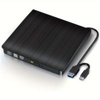 ราคา ซีดี ดีวีดีภายนอก, เครื่องเขียนซีดี USB 3.0 & Type-C แบบพกพา CD DVD +/-RW ออปติคัลบาง CD DVD ROM เครื่องเขียนซีดี/ดีวีดี เครื่องอ่านเขียนสำหรับแล็ปท็อป เดสก์ท็อป พีซี Windows Linux Mac OS (สีดำ) (1759
