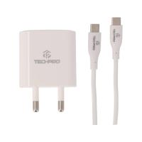 ราคา อะแดปเตอร์ TECHPRO Wall USB Charger 1 USB-C (PD20W) พร้อมสายชาร์จ USB-C to USB-C Cable 1M. White (8857899000138)