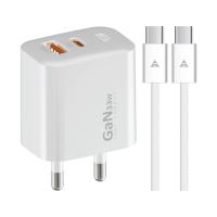 อะแดปเตอร์ ASAKI Wall USB Charger 1 USB-A / 1 USB-C (PD33W) พร้อมสายชาร์จ USB-C to USB-C 1.5M White 