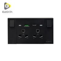 ราคา ชุดเต้ารับคู่ 3 ขา มีสวิตช์คุม พร้อมช่อง USB AC ELECKTA VERVE สีดำ (1242654)